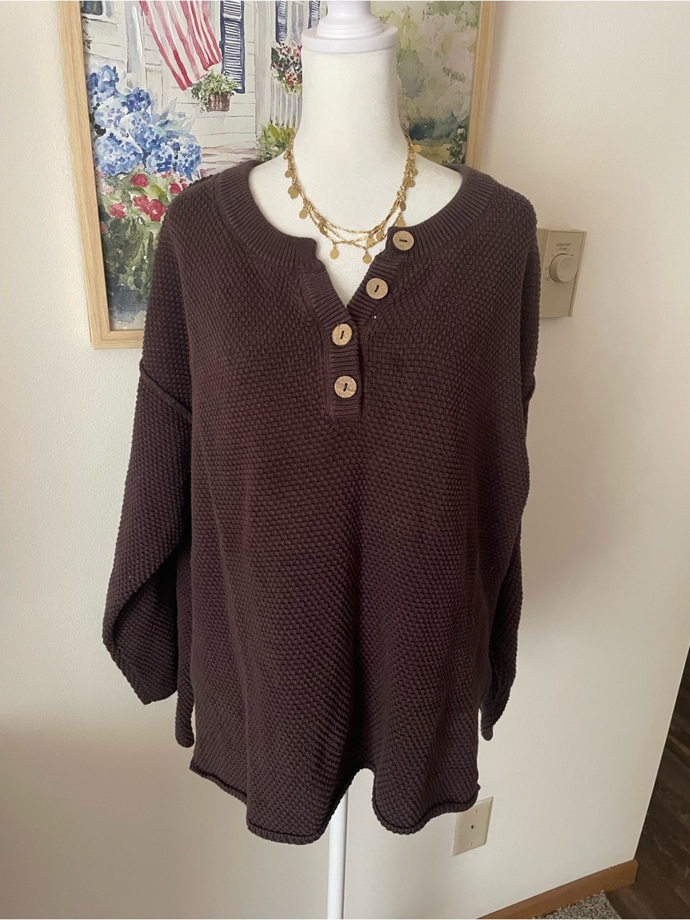 Free People Beach Hailee Henley Sweater in Hot Fudge Brown Size Large - Picture 4 of 8